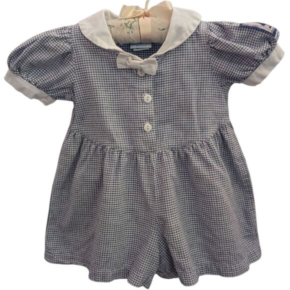 Oshkosh B'Gosh Girls Vintage Blue & White Checkered Short Romper Infant - Picture 3 of 8